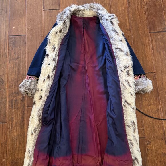 Vintage Bohemian Penny Lane Embroidered Blue Suede Long Coat - Picture 6 of 8